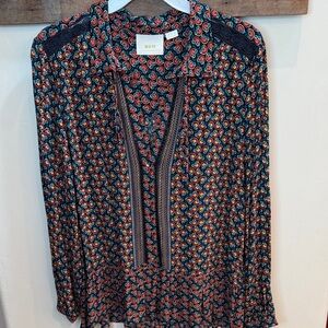 Anthropologie‎ Maeve Multicolor Tie Front Blouse Size 14